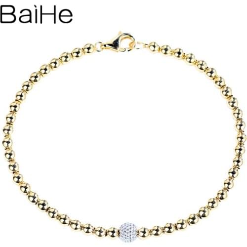 BAIHE Solid 14K White+Yellow Gold Wedding Women Engagement браслет Trendy Fine Jewelry Gift Gold beads Bracelet For Women ブレスレット