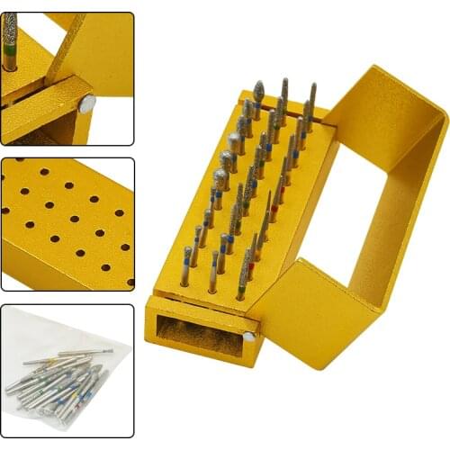 30pcs/set Dental Diamond Burs Drill Suitt High Speed Burs for Polishing Smoothing Teeth Polishing with 30 Holes Disinfection Box