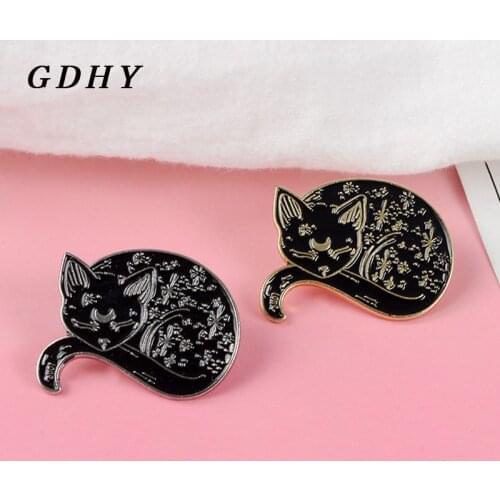 GDHY Black Sailor Moon Black Cat Brooches cute Sleeping Cat Witch Enamel pins Lapel Pin badge for kids women Jewelry Bijoux