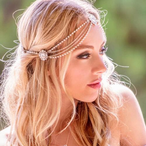 Bohemian Style Rhinestone Bridal Hair Chain Accesories for Wedding Crystal Head Chain Jewelry Hair Decoration Bride Headpiece
