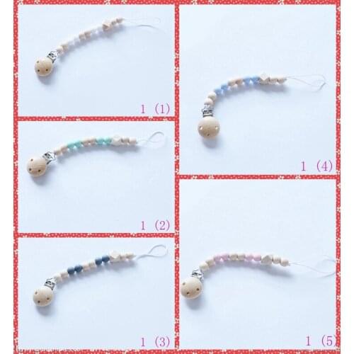 Pacifier Clip Chain Baby Infant Silicone Wood Teething Beads Paci Holder Soothie Clips Teether Toy Chew beads YE026