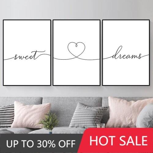Black And White Sweet Dream Canvas Poster Quotes Print Nordic Minimalist Wall Art Painting Picture Modern Bedroom Decor TB221