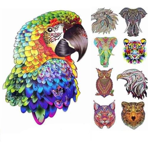 Animal Wooden Jigsaw Puzzles Mysterious Elephant Tiger Puzzles Gift Educational Childrens Toys Game Wooden Puzzles Home Decor