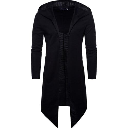 Men Coat Mantle Black Hoodie M-5XL 2019 Fall Male Hoodie Cloak Jackets Men Casual Long Section Hip Hop Cloak Hoodies Sweatshirt