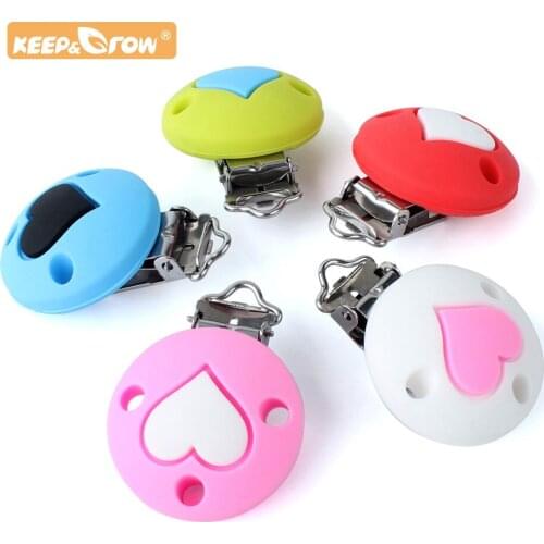 Keep&Grow 20pcs Silicone teether Heart round metal silicone rodent Accessories DIY Baby Teething Necklace Pendant Clamp