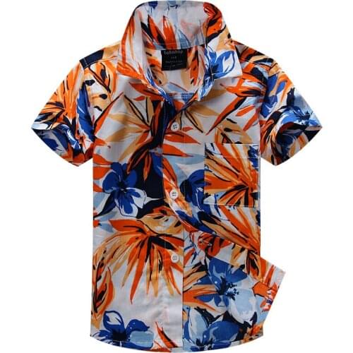 Cotton 100% floral shirt hawaiian shirt aloha shirt for boy T1507