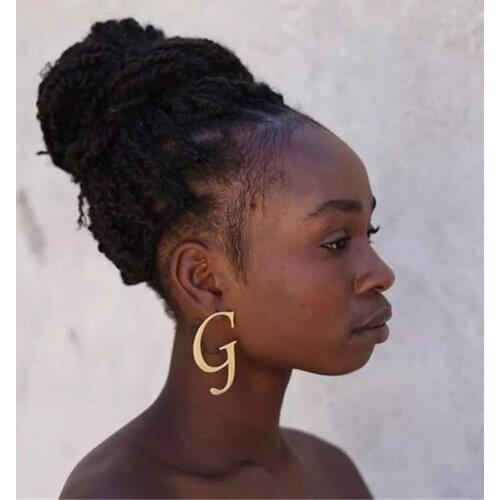 Tangula Personalized Initial Name Earrings Customized Gold Stainless Steel Earrings Big Size Black Person Street Hip Hop Jewelry