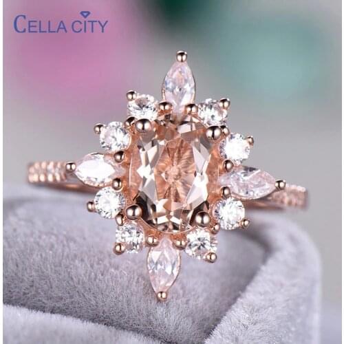 Cellacity Trendy Womens Zircon Ring Silver Fine Jewelry Oval Gemstones Snowflake Shaped Rose Gold Color Female Engagement Gift