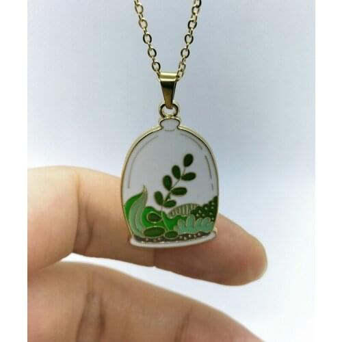 Yungqi Korean Potted Plant Necklaces For Women Men Enamel Green Leaf Pendant Chokers Necklace Trendy New Jewelry Gifts collar