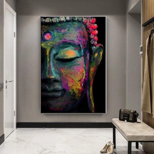 Colorful abstract buddha statues on the wall canvas art posters and prints Buddhist art pictures home wall decoration