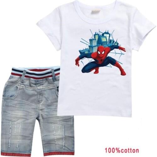 2021 summer Disney cartoon spider-man short-sleeved cotton T-shirt + leisure suit pants in children