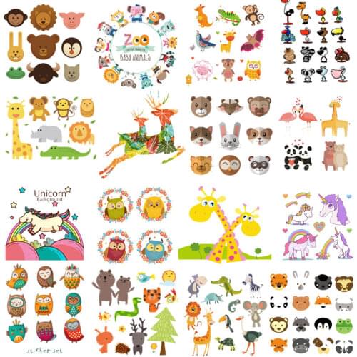 Cute Cartoon Animal Iron On Patches Clothes decor Sticker DIY Unicorn stripes badges Thermal Heat Transfer for T-shirt Print E