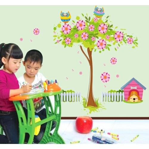 Cute cartoon flower tree Owl wall sticker PVC Material DIY art wall decal For Childrens room bedroom wall decor sticker