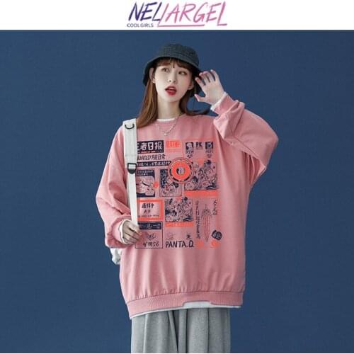 NELLARGEL Women Kawaii Korean Fashion Harajuku Hoodies 2021 Female Vintage Designer Funny Hoodie Girl Japanese Streetwear Hoodie