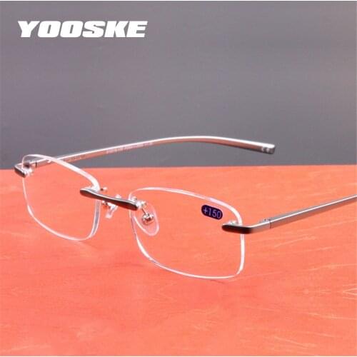 YOOSKE Aluminum Frameless Reading Glasses HD lens Presbyopia Spectacles Rimless Women Men Glasses Classic Unisex Eyeglasses