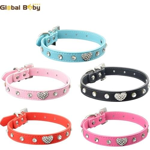 50 Pieces/Lot) Pu Leather Pet Dog Puppy Products Collar with Diamond and Love Charm