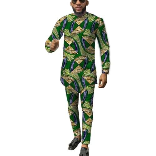 Distinctive Design Colorful African Fashion Tops+Trousers Mens Print Suits Wedding Party Nigeria Traditional Wear