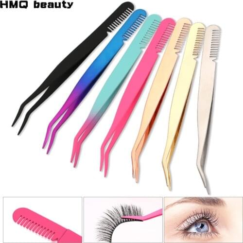 Eyelash Tweezers Stainless Steel Professional Fan Lash Eyebrow Tweezer Comb Makeup tools 3D Volume Eyelash Extension Face Beauty