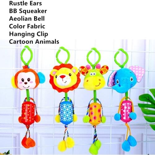 Plush Newborn Cartoon Animal Baby Doll Crib Stroller Pram Toys With Clip Rattle Wind Chime for Infant Kids Toddlers 0-12 Months