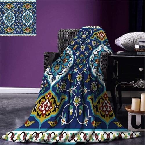 Moroccan Throw Authentic Oriental Motif with Vintage Byzantine Style Tile Effects Artwork Warm Microfiber Blanket