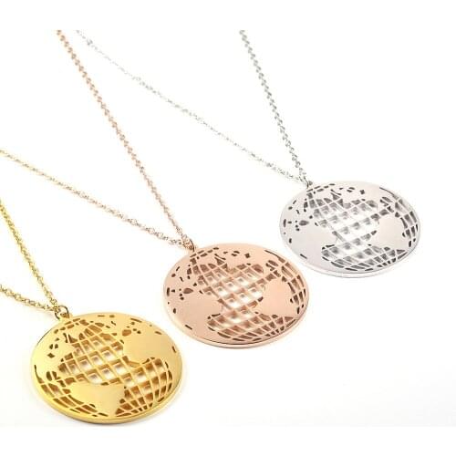 World Map Pendants Earth Globe Map Chain Mother Earth Dangle Titanium Steel Pendants Necklace