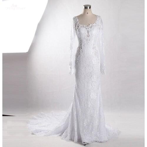 RSW905 Mermaid Long Sleeve White Lace Backless Mermaid Wedding Dresses
