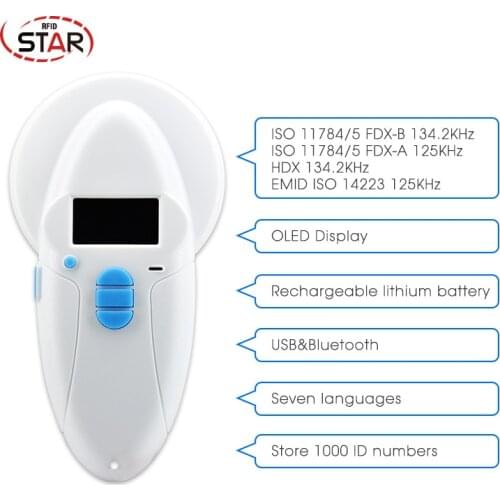 Pet microchip reader RFID Handheld Ear Tag Scanner 134.2KHz FDX-b FDX-a HDX EMID Animal chip Reader vet scanner for dog identify
