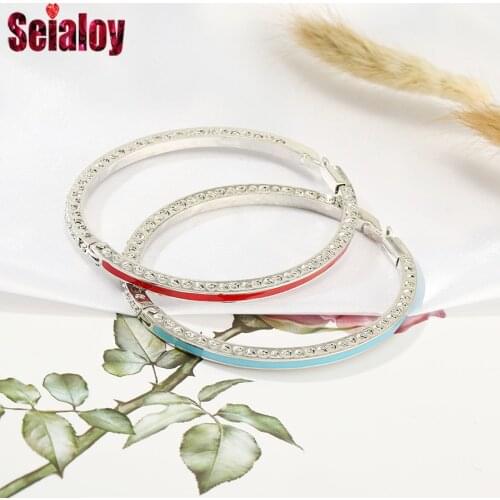 Seialoy Fashion Red & Blue Zircon Heart Bangles For Girls Boys Quality Couple Bracelet Rhinestone Bangle Child Birthday Gifts