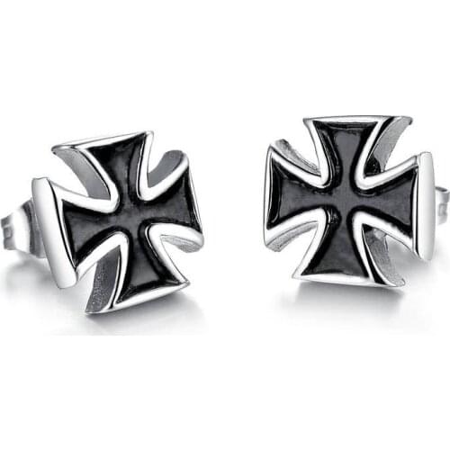 2PCS Simple Cross Studs Earrings for Men Boy Knights Templar Iron Earring Stainless Steel Crucifix Biker Ears Male Jewelry
