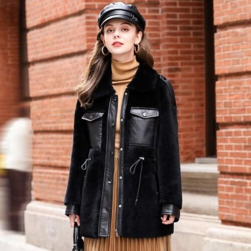 Real Fur Coat Sheepskin Pocket Small Fur Coat Sheepskin Fur Womens Coat FS21136