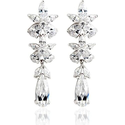 SLBRIDAL Pave Setting Cubic Zirconia Chandelier Earring Dangle Bridal Wedding CZ Earring Women Girl Fashion Daily Jewelry