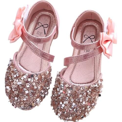 Children Baby Girls Bling Bling flat shoes bowknot rhinestone princess shoes Kids Girls Shoes For party and wedding gold silver