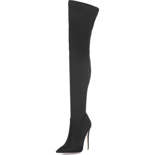 Sexy Winter Spring Autumn Woman Over The Knee High Boots Pointed Toe Stretch Fabric Slip On Warm Long Boots