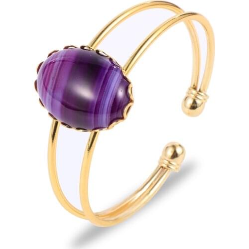 Fashion BOHO Natural Stone Bracelet For Women Oval Onyx Pink Crystal Bracelets Wrap Cuff Bangles Ladies Party Wedding Jewelry