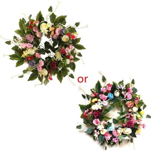 Artificial Camellia Flower Wreath Spring Summer Door Garland Front Door Window Wreath Wedding Hanging Ornament Home Deco