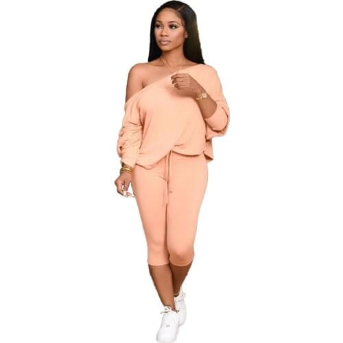 S-4XL Womens Shorts Two-Piece Set-Summer T-shirt and Shorts Sportswear Set Off Shoulder Sexy Casual
