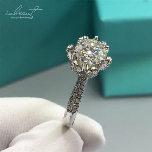 Inbeaut 925 Silver Excellent Cut 2 ct Pass Diamond Test D Color Moissanite Frozen Queen Ring for Women Romantic Wedding Jewelry