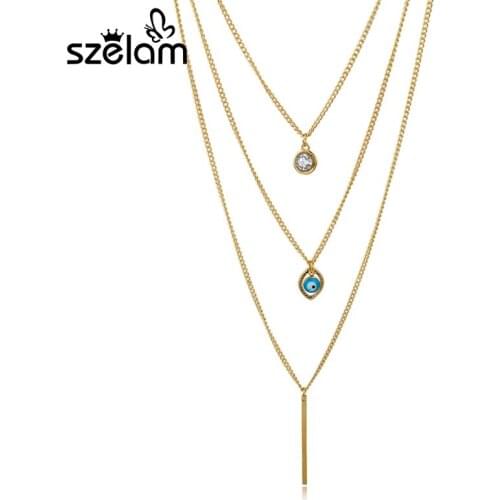 Szelam Vintage Long Pendant Necklaces For Women Gold Color Fatima Hand Evil Eye Multilayer Necklaces Collares 2019 Sne150823