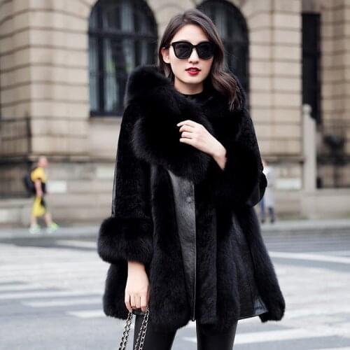 Natural Fur Coat Female Vintage Winter Real Fox Fur Hooded Jacket Women Korean 100% Wool Coats Double Faced Fur Tops Hiver 18901