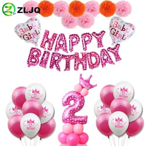 ZLJQ 2nd Birthday Girl Pink Party Decoration Second Number Balloon 2 Year Old Kids Two Year Birthday Party Supplies Boy Decor