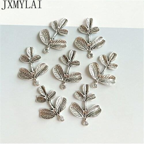 10 PCS 2.1cm*2.7cm Fashion Metal Alloy Antique Silver Color Leaves Pendant Connectors DIY Jewelry Accessories