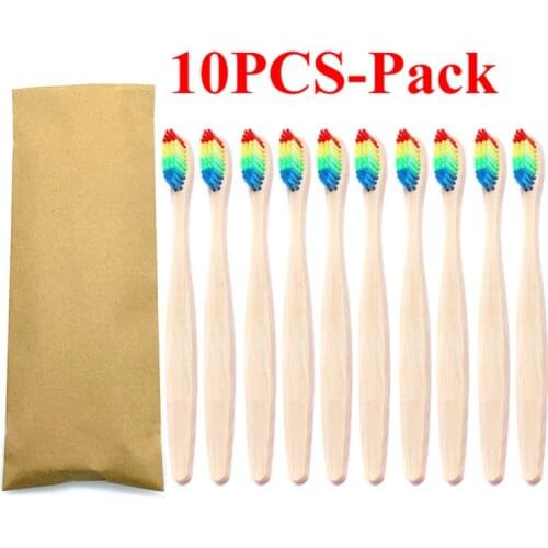 10PCS Adult Bamboo Toothbrush Set Soft Bristle Charcoal 100% Natural Bamboo Toothbrushes Soft Dental Teeth Whitening Oral Care