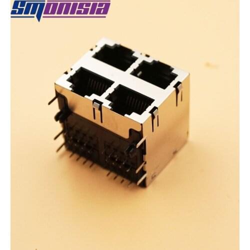 10pcs/lot 59 Serial RJ45 Network Socket Female Conector 2x2 4 port with shielded Shrapnel