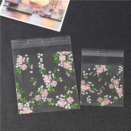 100Pcs Lovely Cartoon Flower Cookies Biscuits Bags Self-adhesive Party Wedding Bag Cake Candy Gift Bags Baking Package