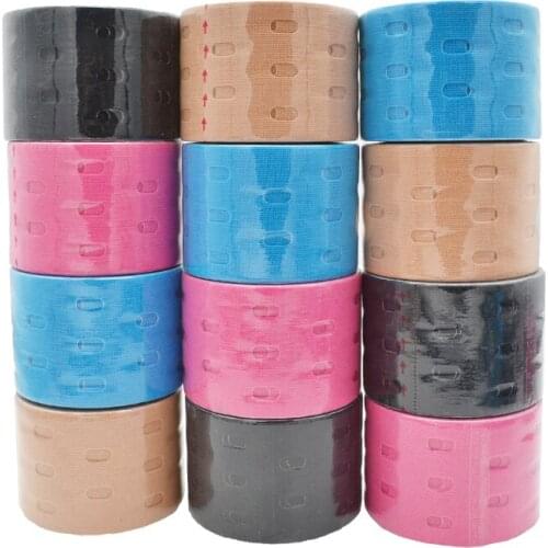 12pcs Elastic Kinesiology Tape with Holes Cotton Perforated Adhesive Breathable Muscle Protection Gym Sports Knee Protector