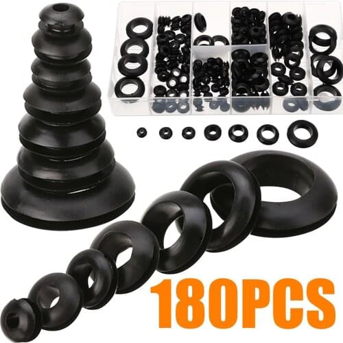 180pcs/kit Black Rubber Grommet Set 7/8" 3/8" 5/8" 1/4" 5/16" 1/2" 7/16" 1" For Power Cord Outlet Faucets Grommets Ring Fixed
