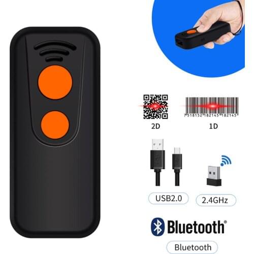 2D Wireless Bluetooth USB 3 in 1 Bar Code Scanner,16MB Storage Space,1800mA*H Battery,Compatible with IOS,Mac,Windows,Android
