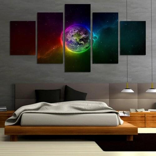 Unframed Printed Gorgeous Planets Outer Space 5 Piece Painting Wall Art Childrens Room Decor Poster Canvas