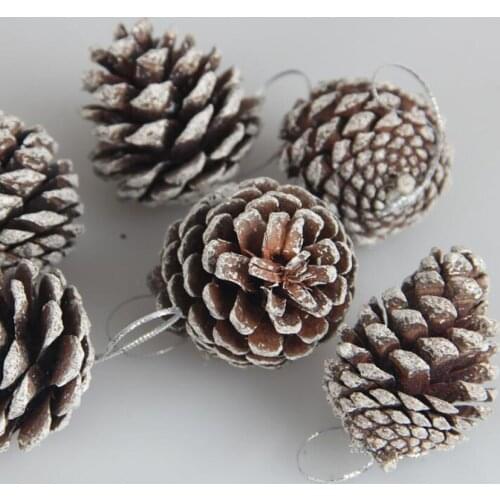 6PCS/Set Christmas Pine Cones Ornament Natural with String Pendant Crafts for Gift Christmas Tree Party Hanging Decoration