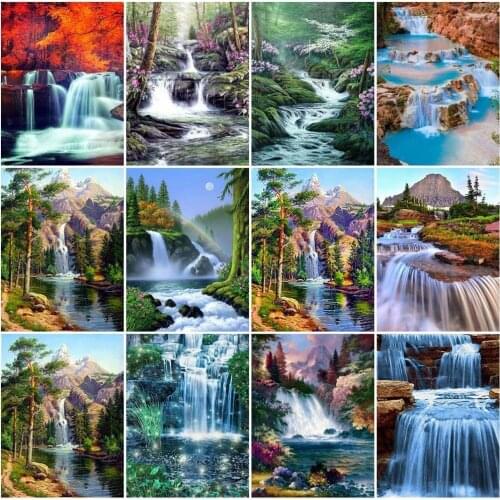 Full Square Rhinestone Diamond Embroidery Waterfall Scenic 5D DIY Diamond Painting Landscape Cross Stitch Mosaic Home Decor
